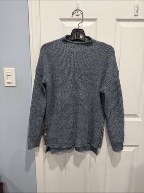 Ricki's Heathered Slate Blue Turtleneck Sweater with Side Buttons